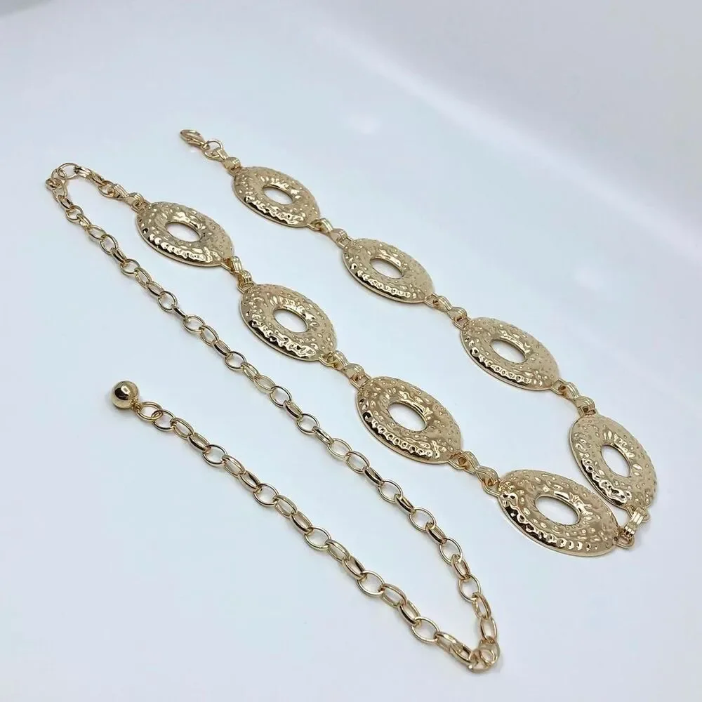 Vintage Y2K Boho Gold Hammered Open Oval Chain Belt, Up to 42.5 Inches, X7GA1146